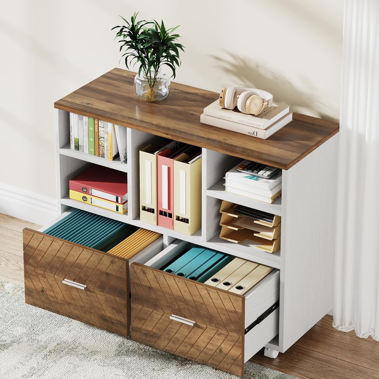 2-Drawer Wood File Cabinet, Mo - Printer Stand ulasan dan harga