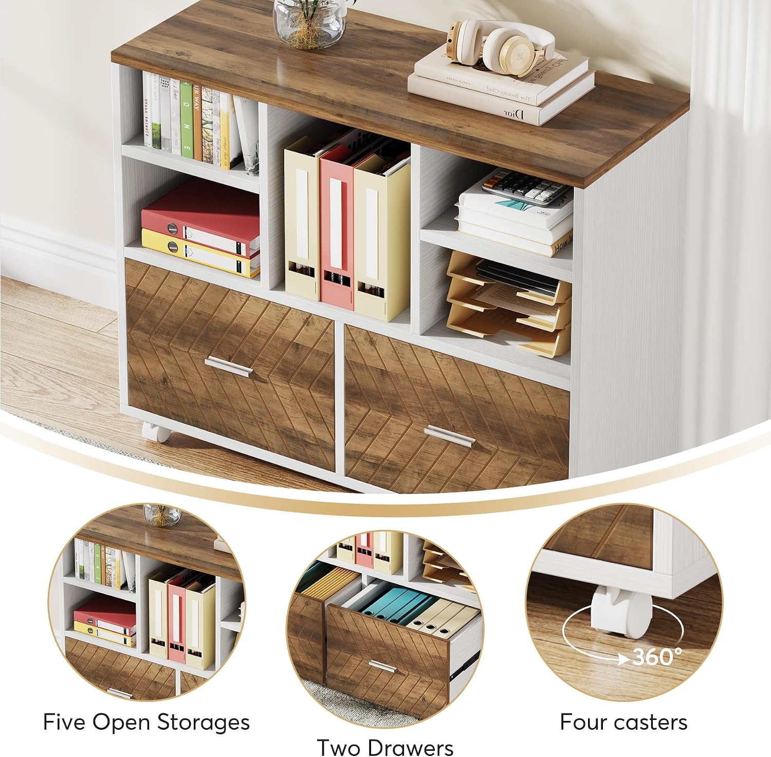 2-Drawer Wood File Cabinet, Mo - Printer Stand ulasan dan harga