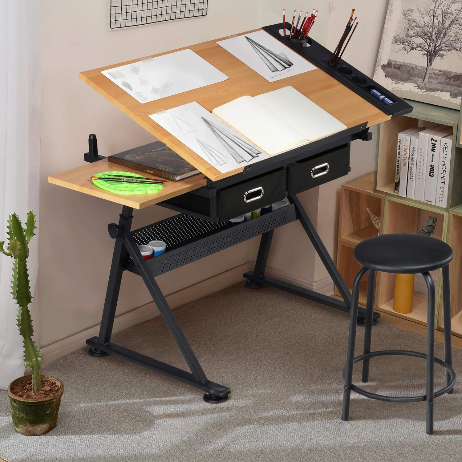 Adjustable Drafting Table Art  - Office Stool ulasan dan harga