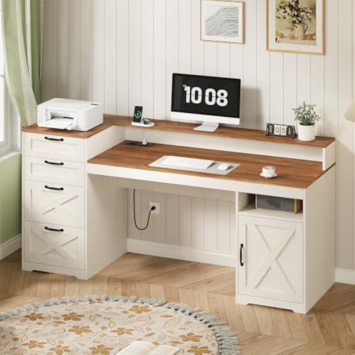 63 inch rustic white engineere - Printer Stand ulasan dan harga