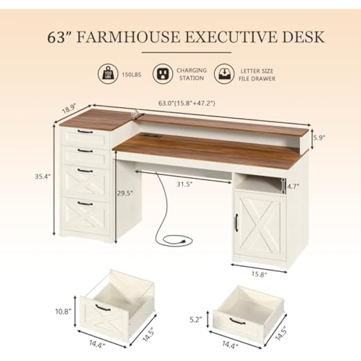 63 inch rustic white engineere - Printer Stand ulasan dan harga